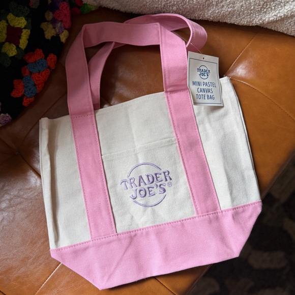 Trader Joe'S Handbags - Pink & Cream Canvas Trader Joe’s Spring Tote